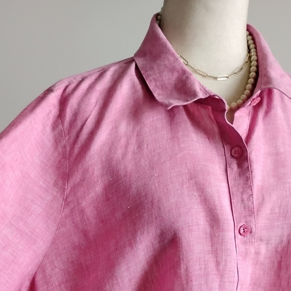 Coldwater Creek Linen Button Up Shirt Strawberry Pink Classic Coastal Size XL - Picture 5 of 17